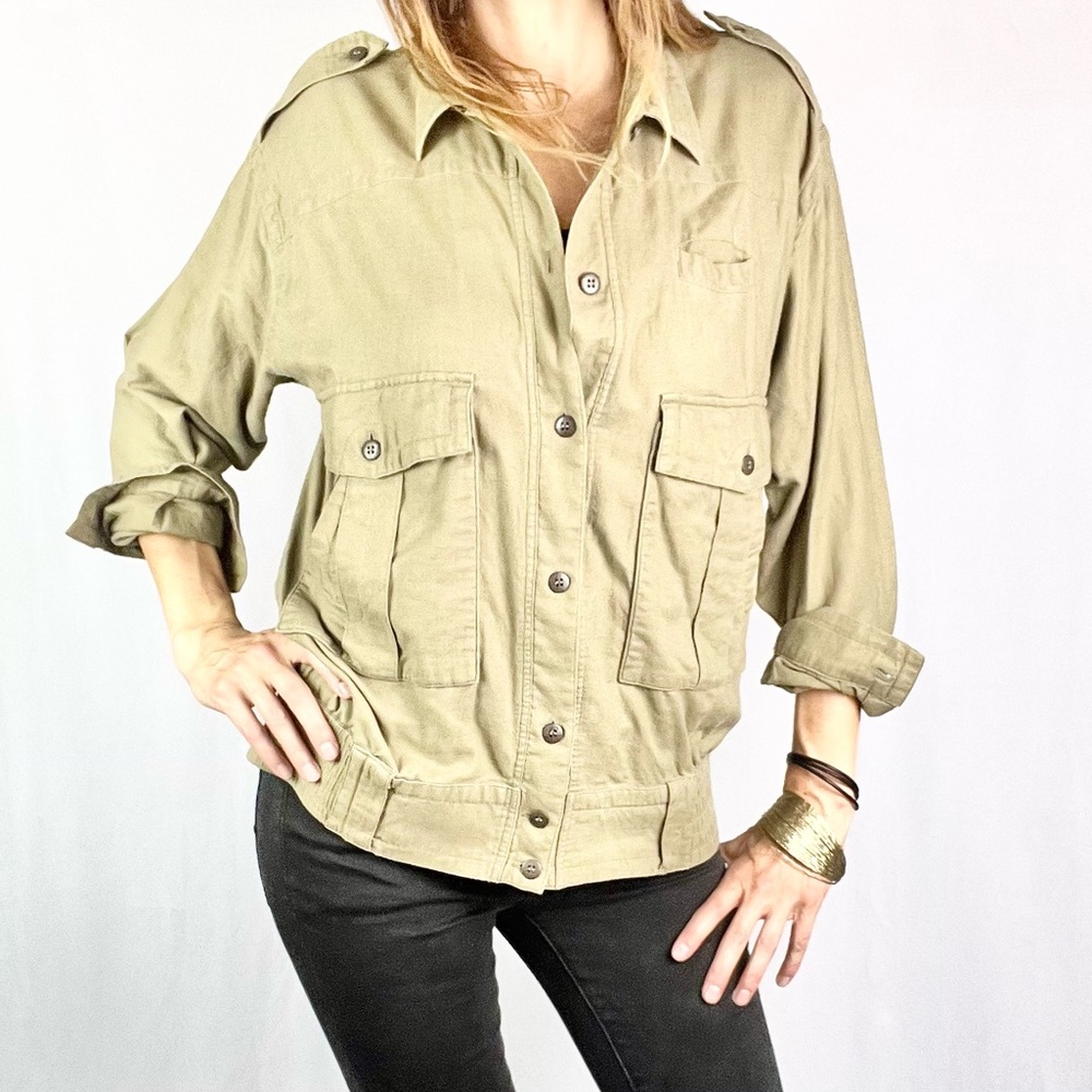 CAROLE LITTLE - SPORT |🫒VINTAGE! Olive Green Tan Multi-Pocket Utility Jacket